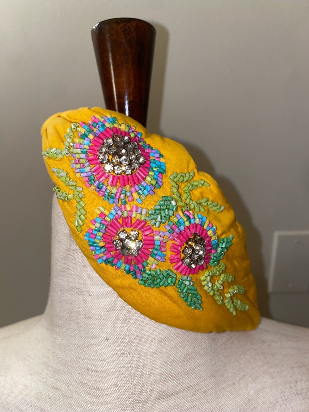 Beaded Floral Embroidered Yellow Headband